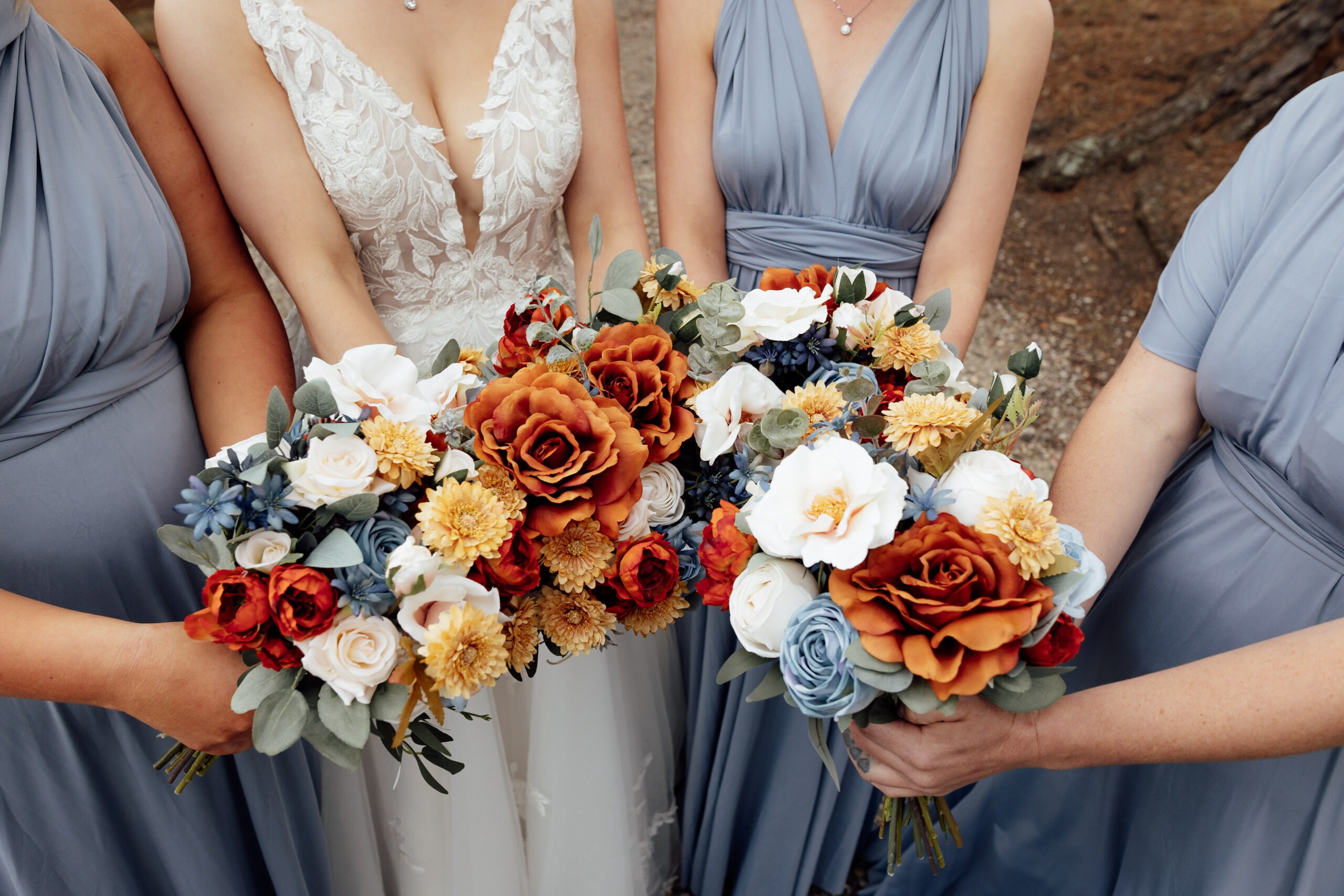 Wedding bouquet and couple